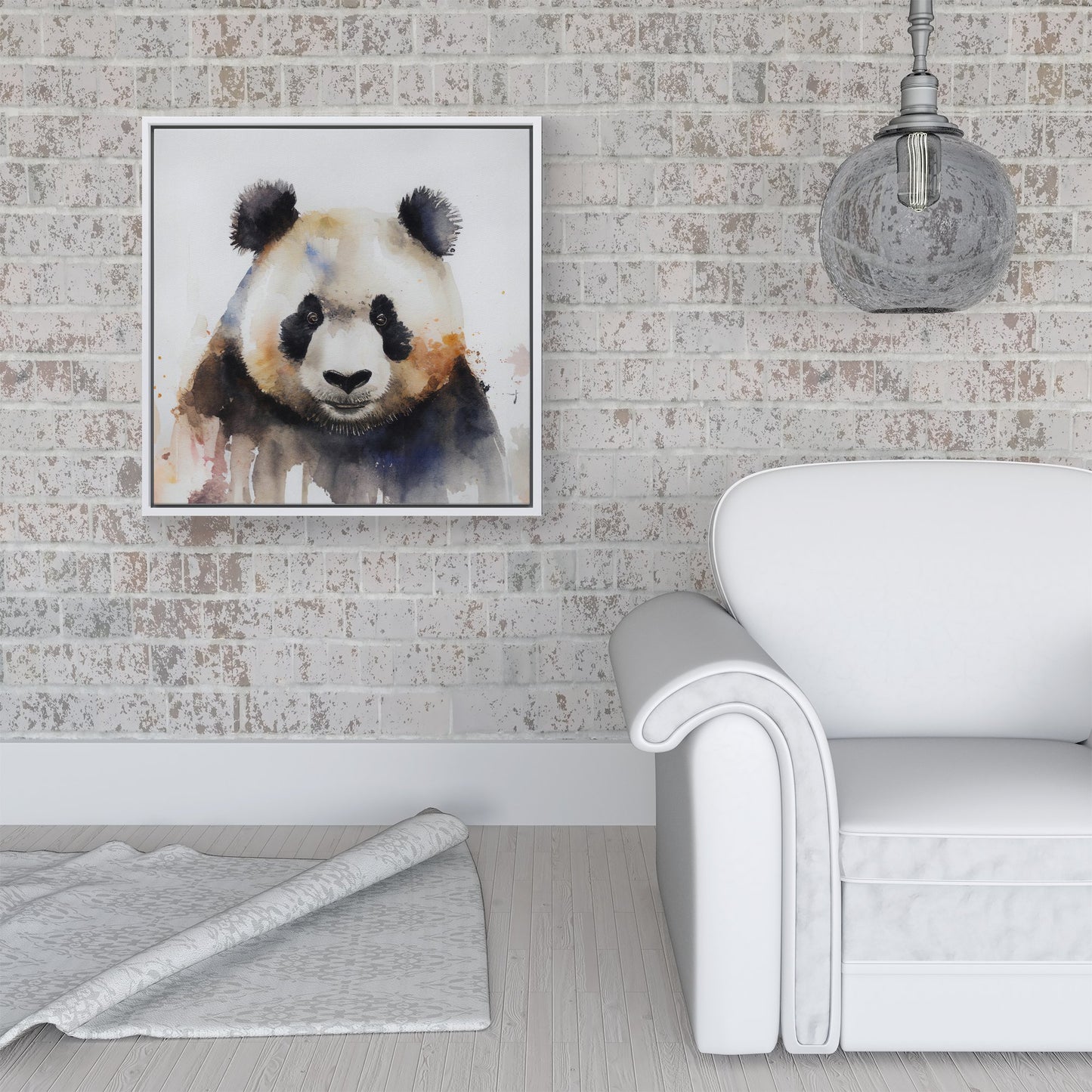 Panda Watercolour Framed Canvas