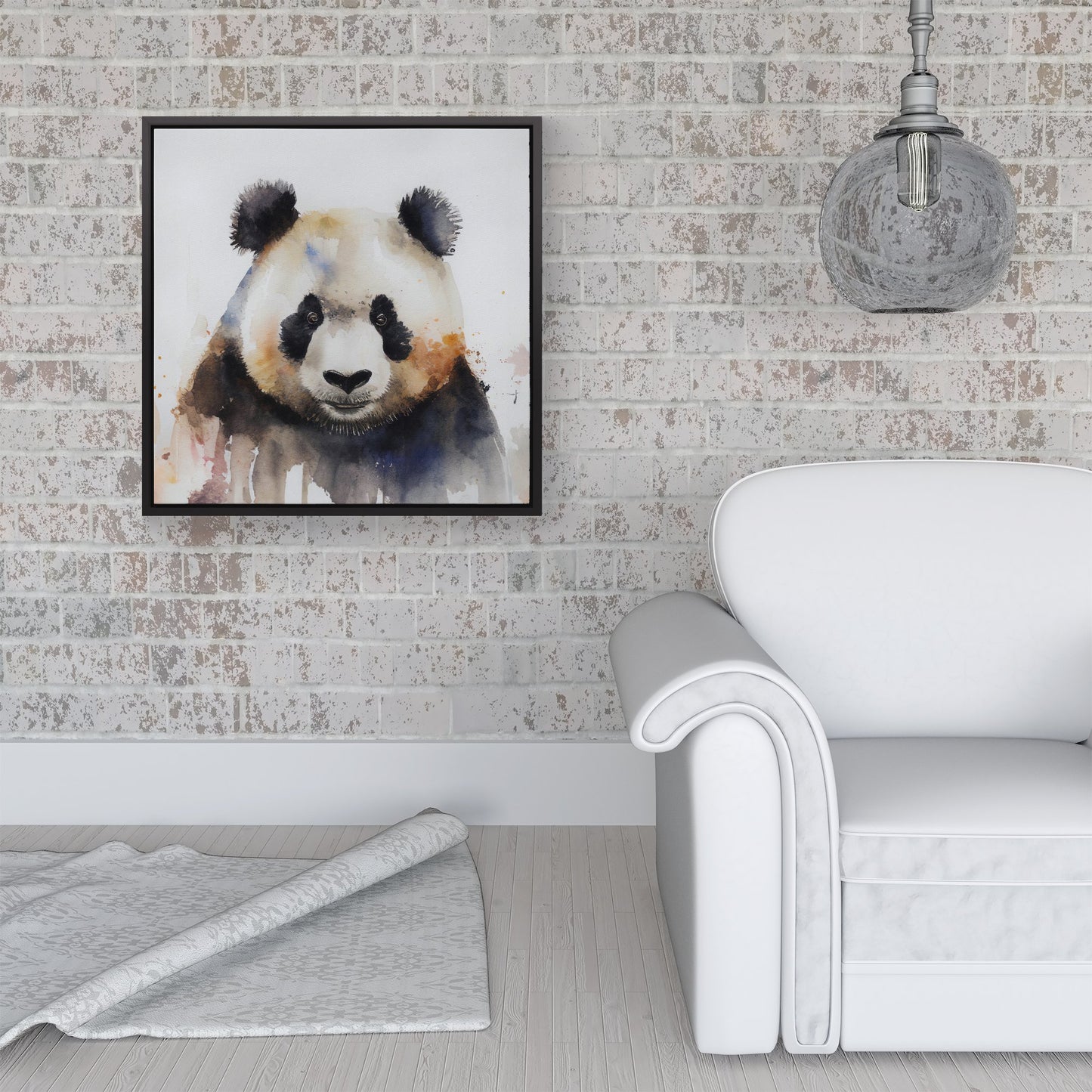 Panda Watercolour Framed Canvas