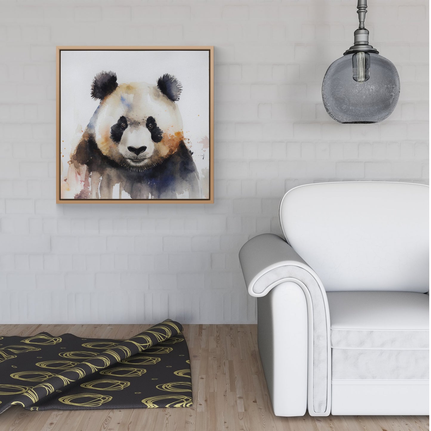 Panda Watercolour Framed Canvas