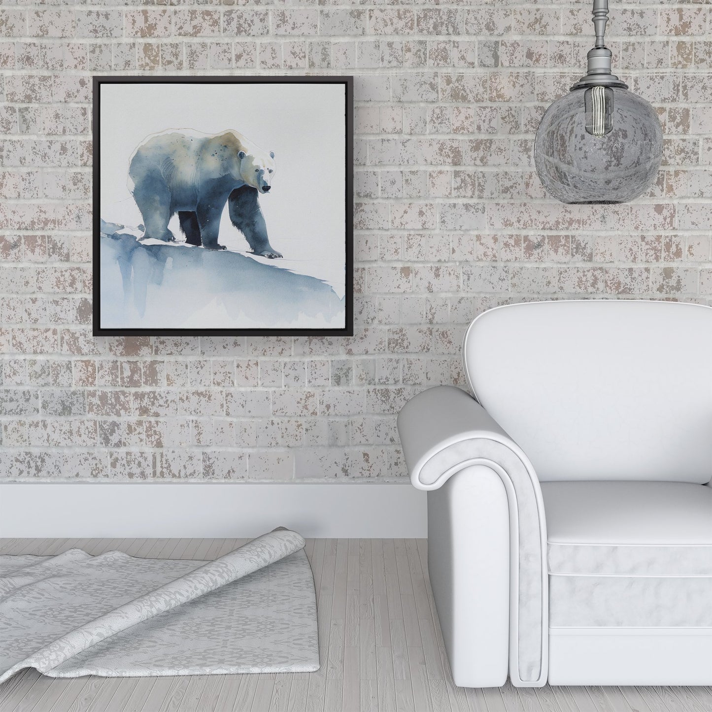 Polar Bear Watercolour Framed Canvas