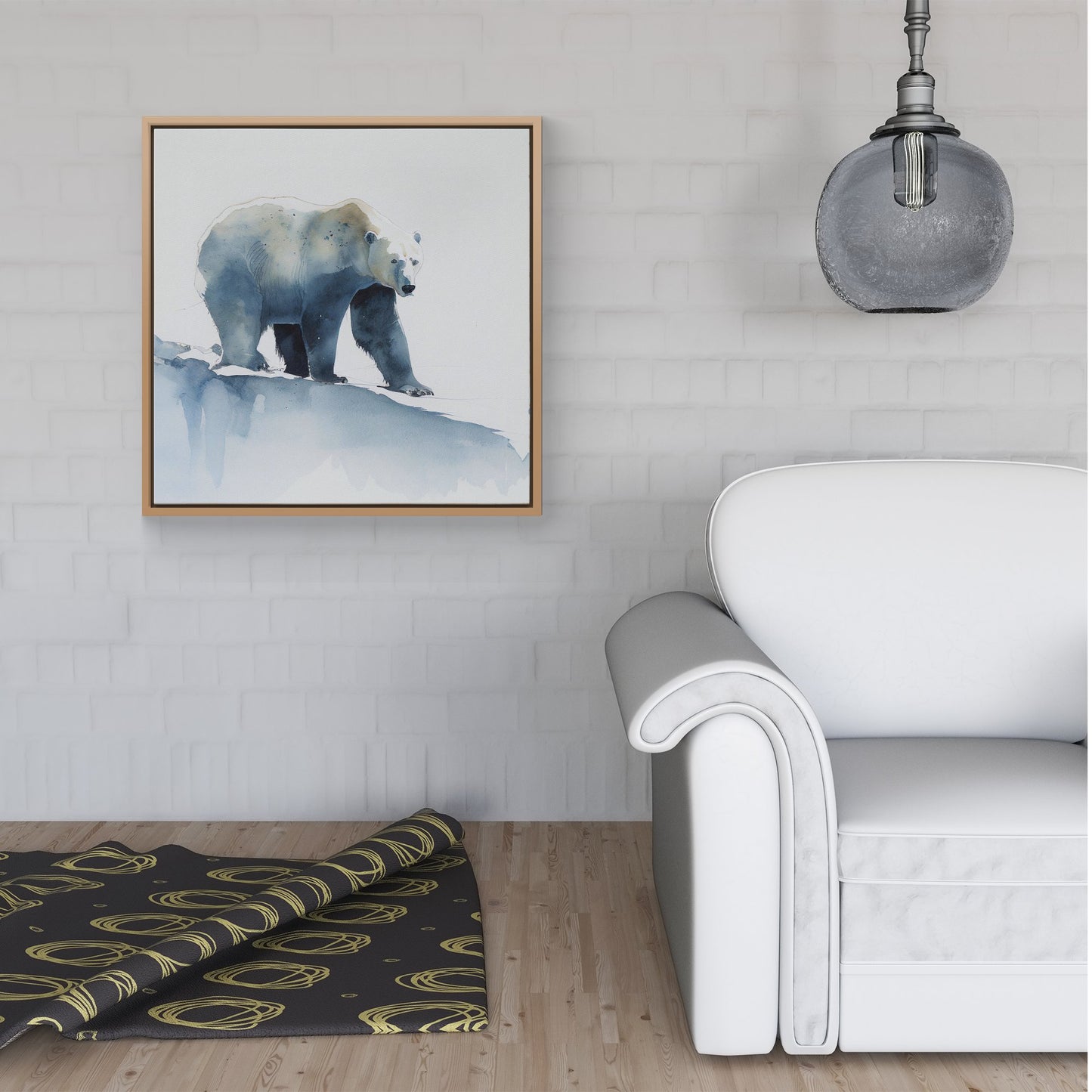 Polar Bear Watercolour Framed Canvas