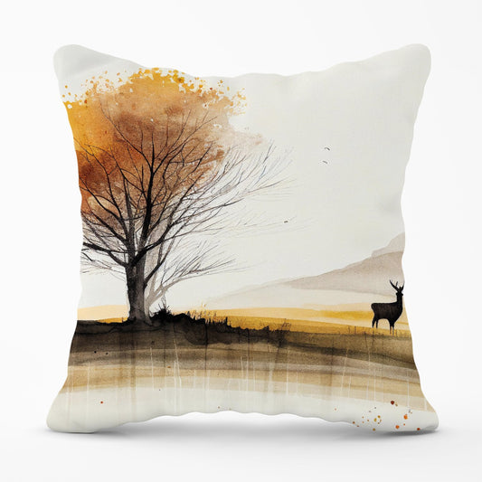 Autumn Landscape Stag Watercolour Outdoor Cushion