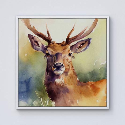 Splendid Stag Watercolour Framed Canvas