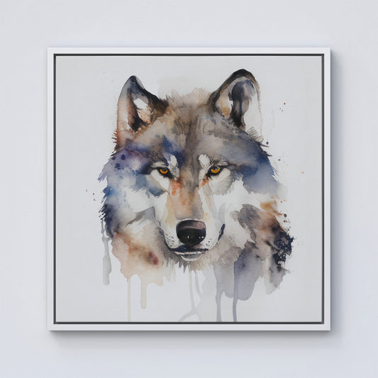 Wolf Watercolour Framed Canvas