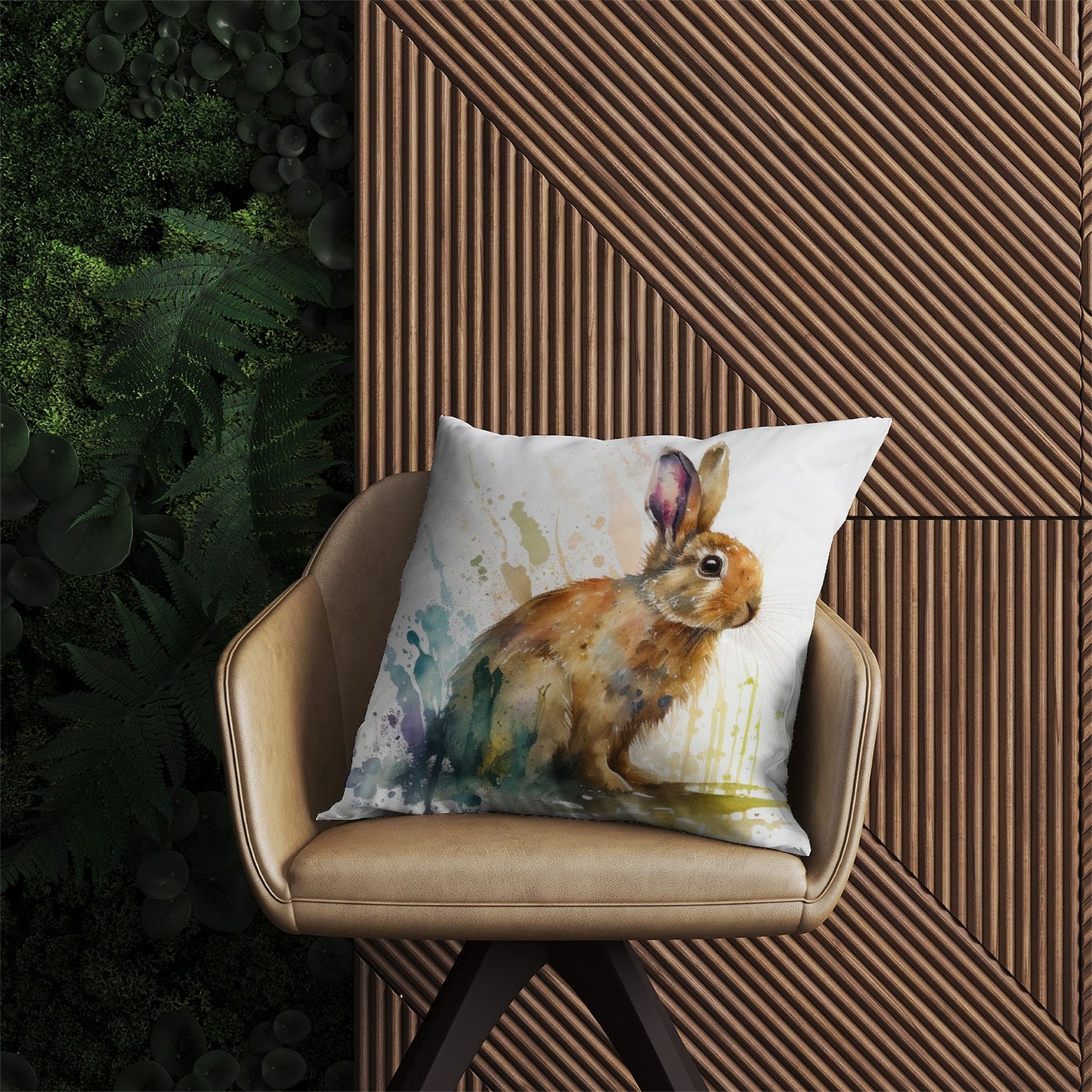 Rabbit Splash Watercolour Outdoor Cushion