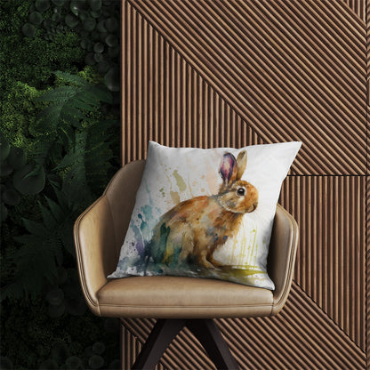 Rabbit Splash Watercolour Outdoor Cushion