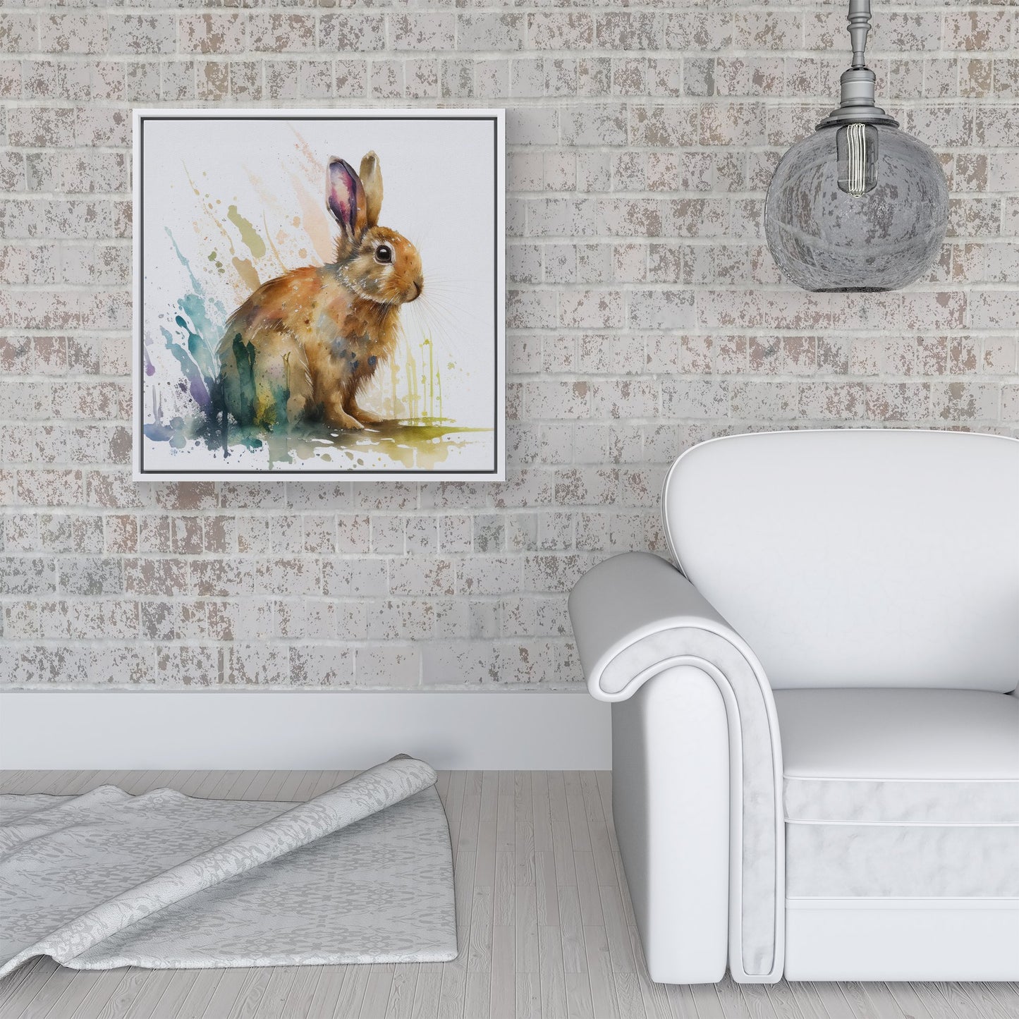 Rabbit Splash Watercolour Framed Canvas