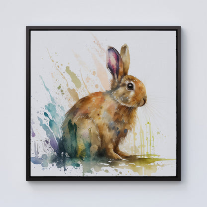 Rabbit Splash Watercolour Framed Canvas