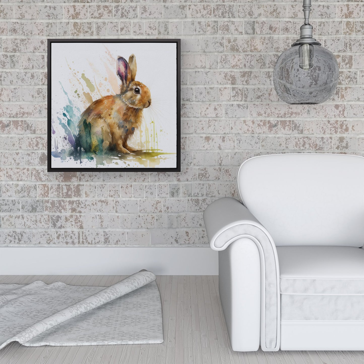 Rabbit Splash Watercolour Framed Canvas