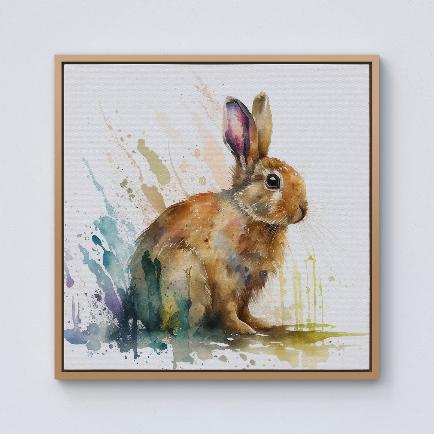 Rabbit Splash Watercolour Framed Canvas