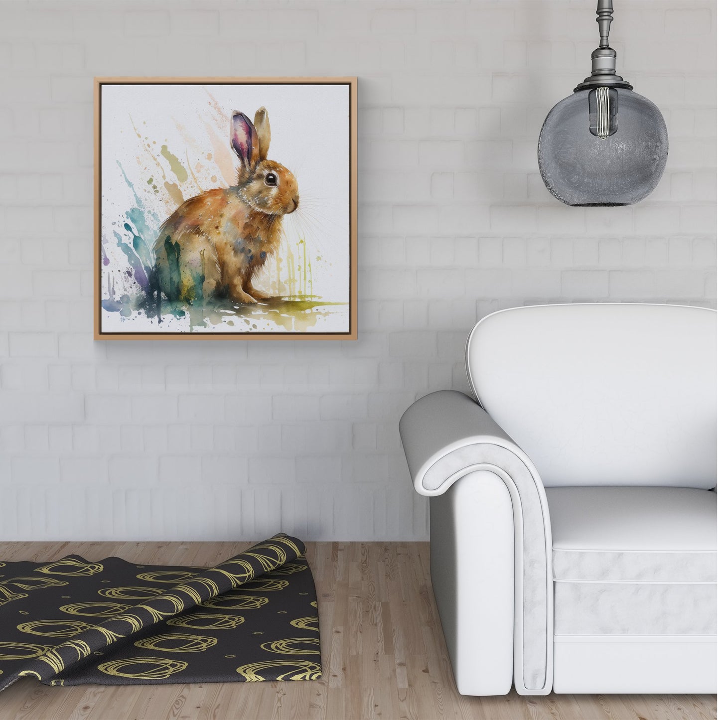 Rabbit Splash Watercolour Framed Canvas