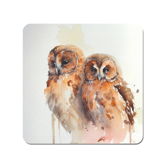 Loving Tawny Owls Watercolour Coasters