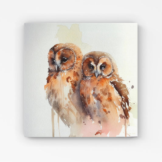 Loving Tawny Owls Watercolour Canvas