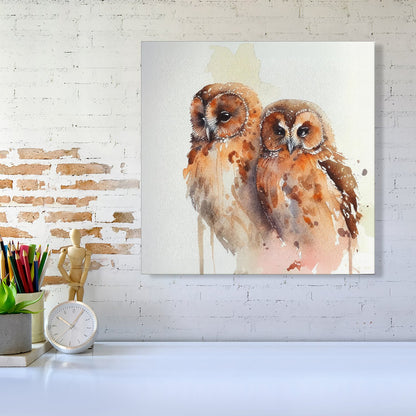 Loving Tawny Owls Watercolour Canvas