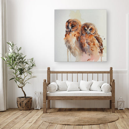 Loving Tawny Owls Watercolour Canvas