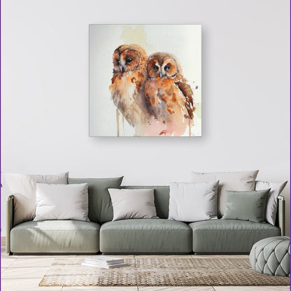 Loving Tawny Owls Watercolour Canvas