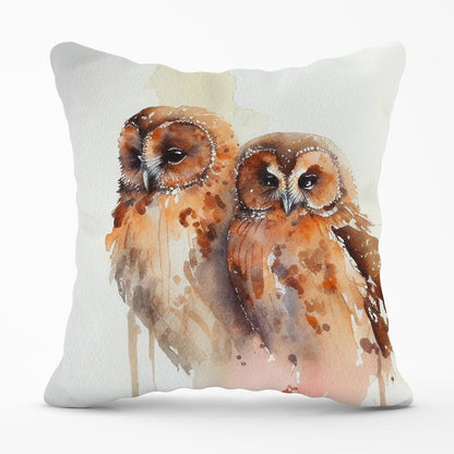 Loving Tawny Owls Watercolour Outdoor Cushion