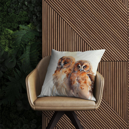 Loving Tawny Owls Watercolour Outdoor Cushion