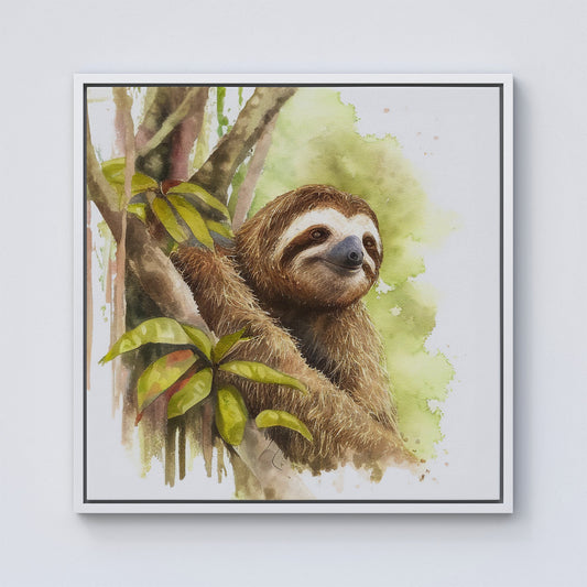 Sloth Watercolour Framed Canvas