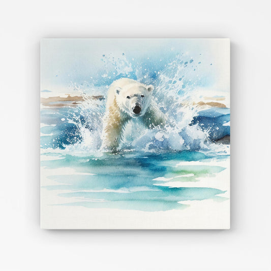 Hunting Polar Bear Watercolour Canvas