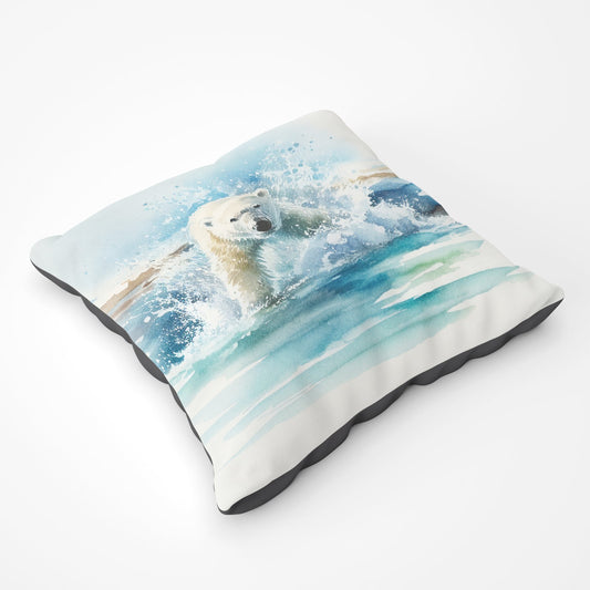 Hunting Polar Bear Watercolour Floor Cushion