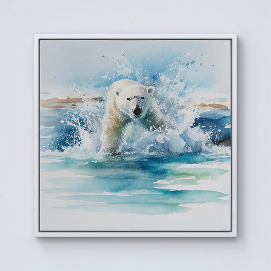 Hunting Polar Bear Watercolour Framed Canvas