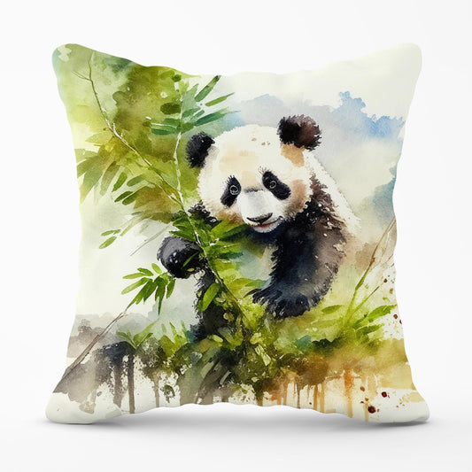 Panda Eating Bamboo Watercolour Outdoor Cushion