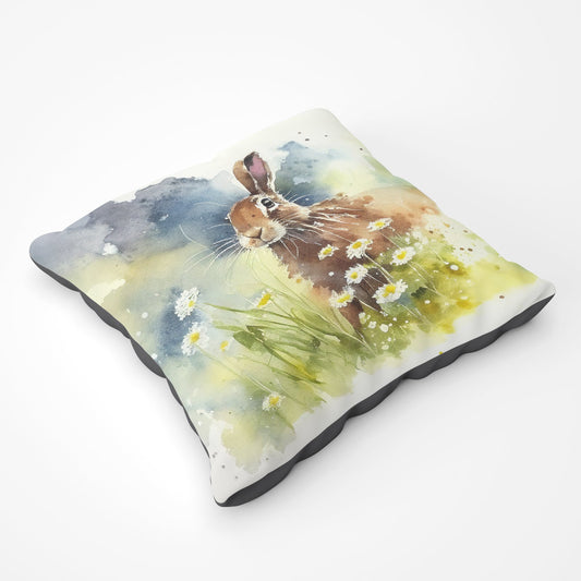 Hare And Daisies Watercolour Floor Cushion