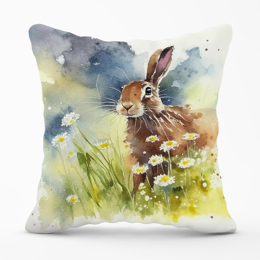 Hare And Daisies Watercolour Outdoor Cushion