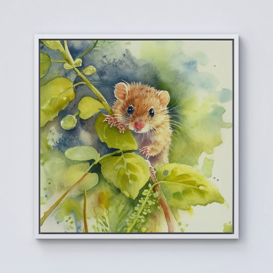 Dormouse Watercolour Framed Canvas