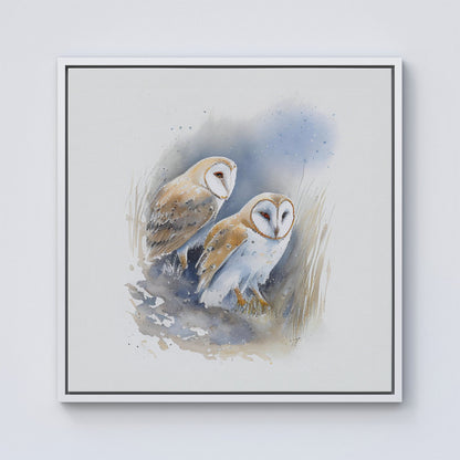 Barn Ano Owls Watercolour Framed Canvas