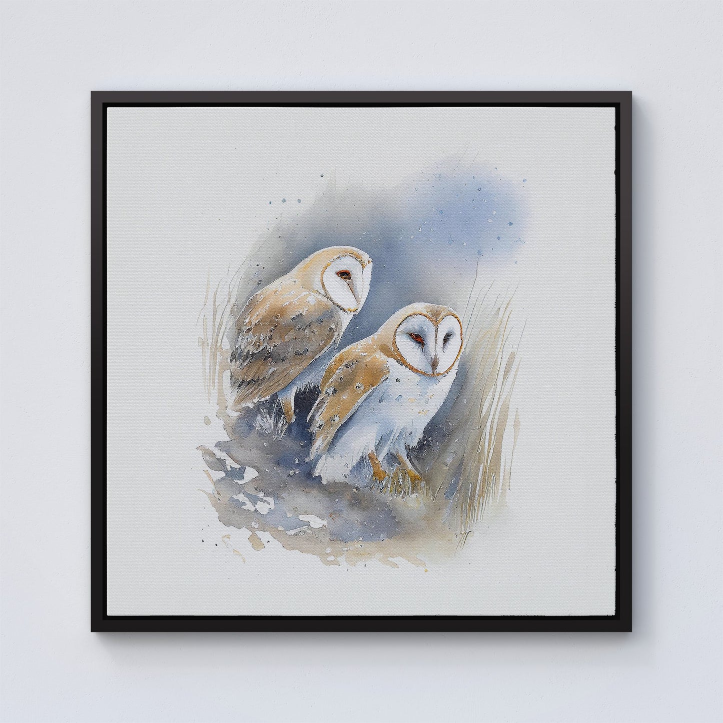 Barn Ano Owls Watercolour Framed Canvas