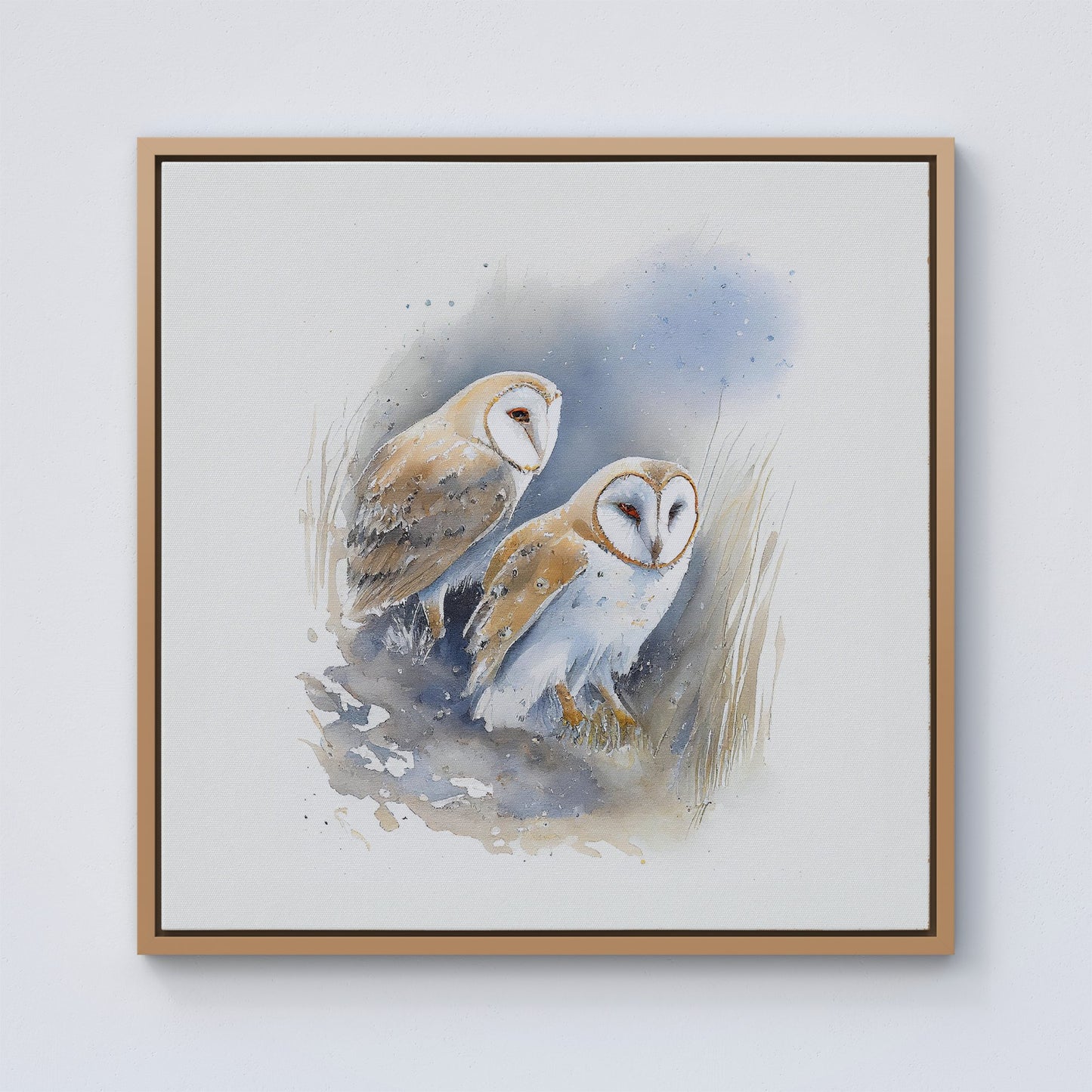 Barn Ano Owls Watercolour Framed Canvas