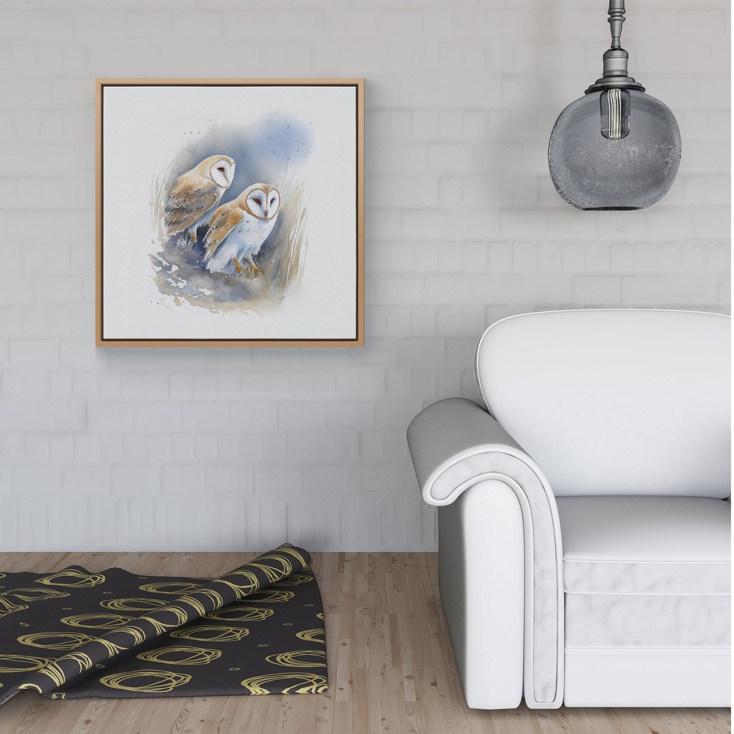 Barn Ano Owls Watercolour Framed Canvas