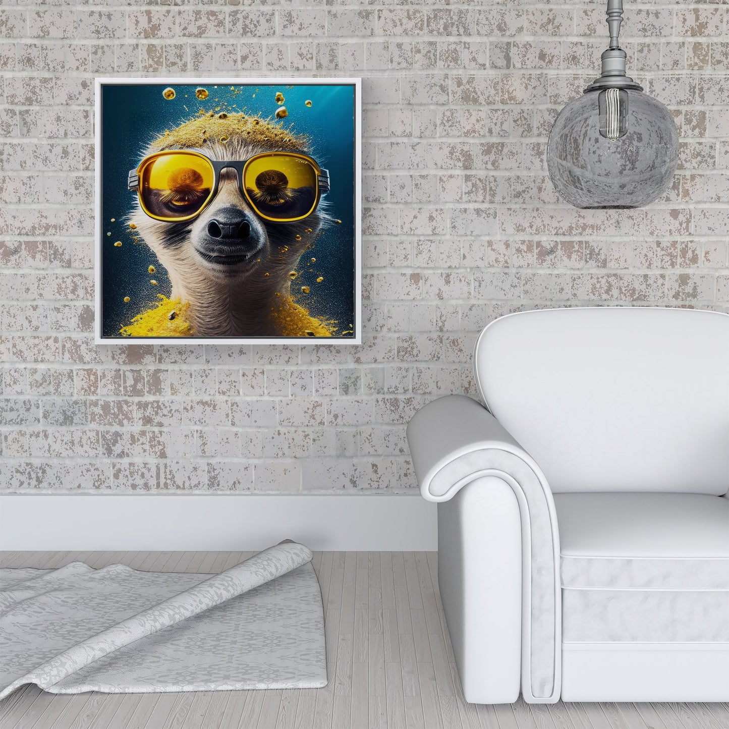 Meerkat With Golden Glasses Splashart Framed Canvas