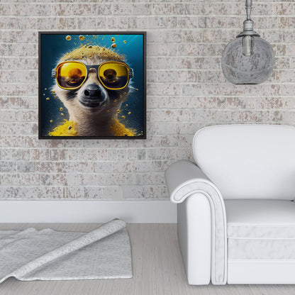 Meerkat With Golden Glasses Splashart Framed Canvas