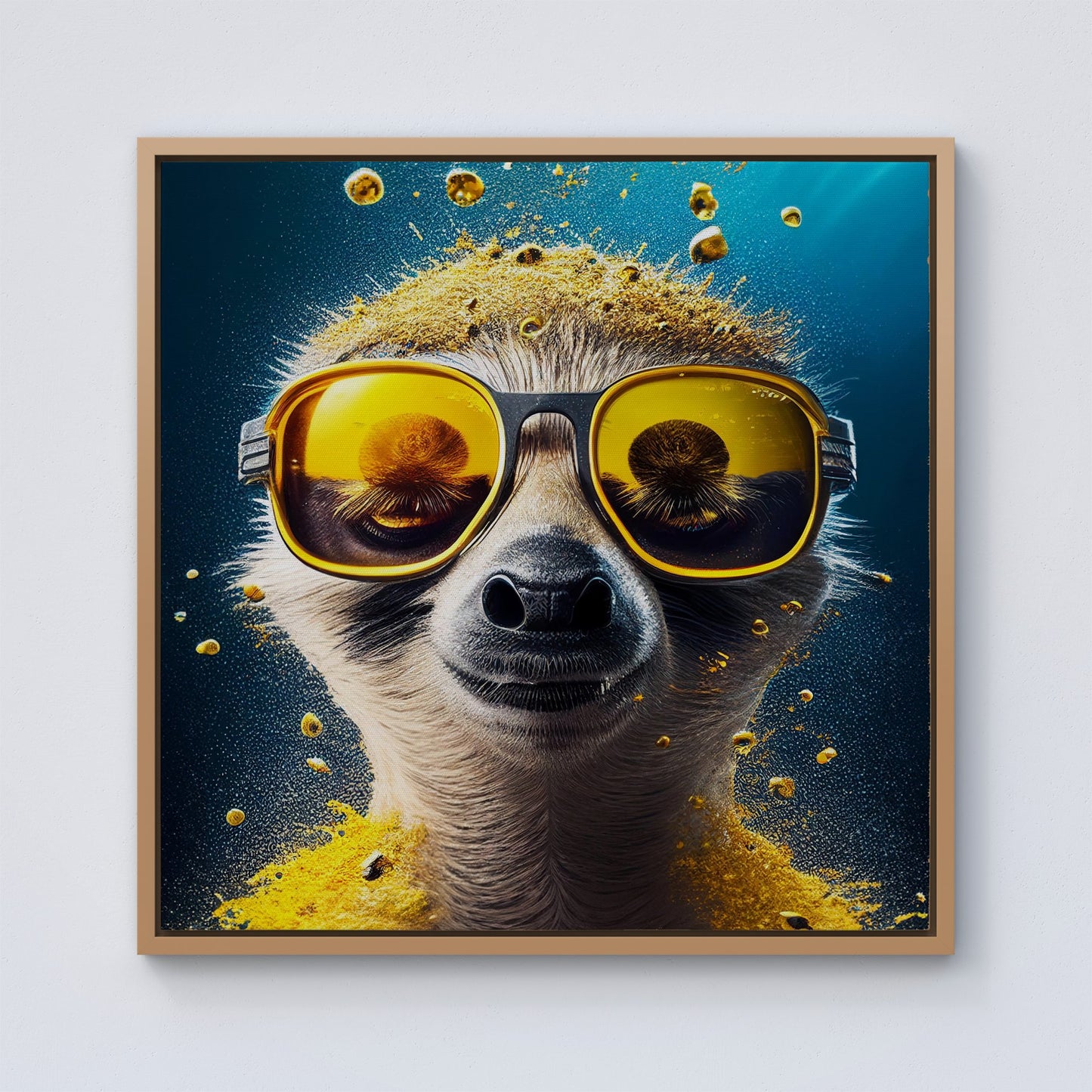 Meerkat With Golden Glasses Splashart Framed Canvas