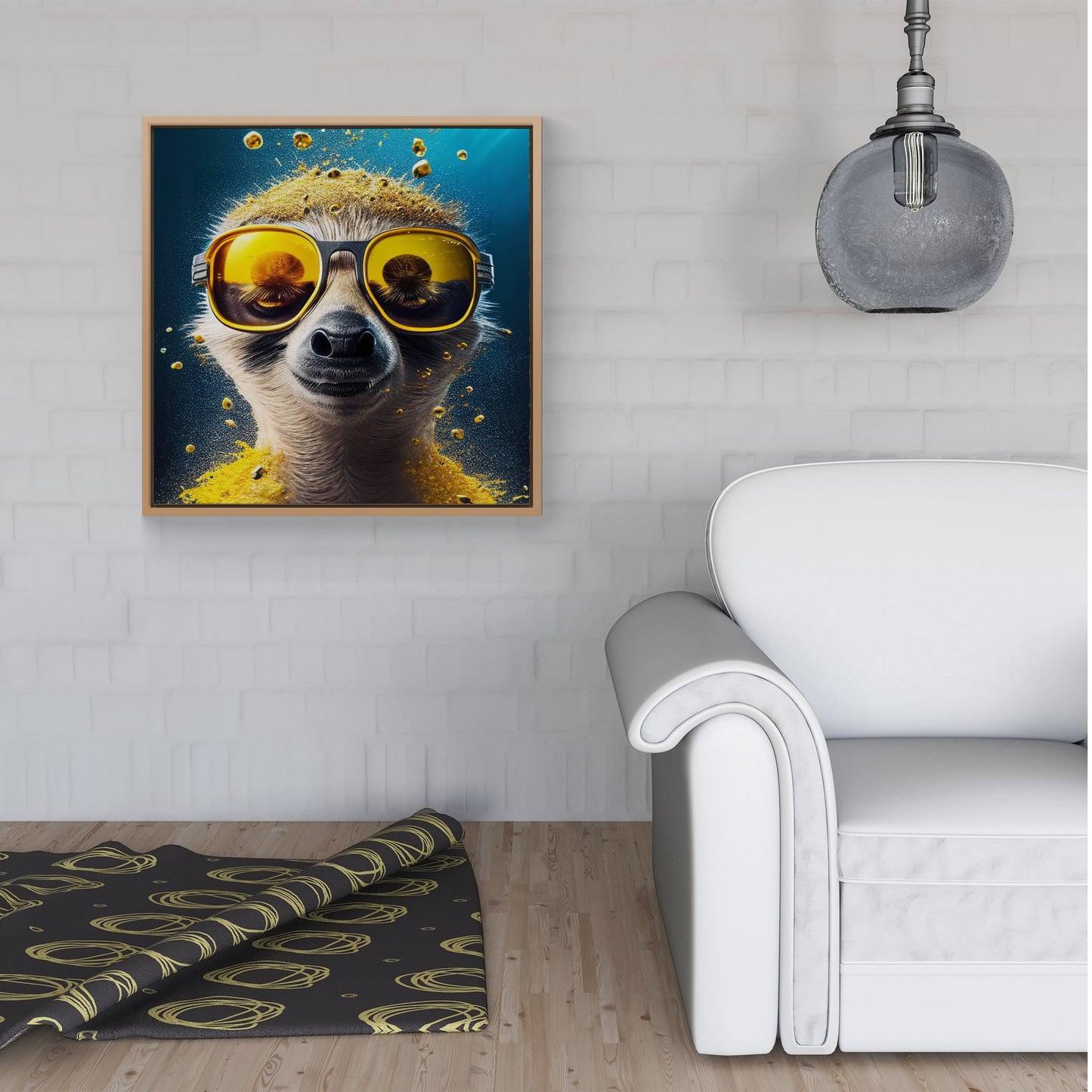 Meerkat With Golden Glasses Splashart Framed Canvas