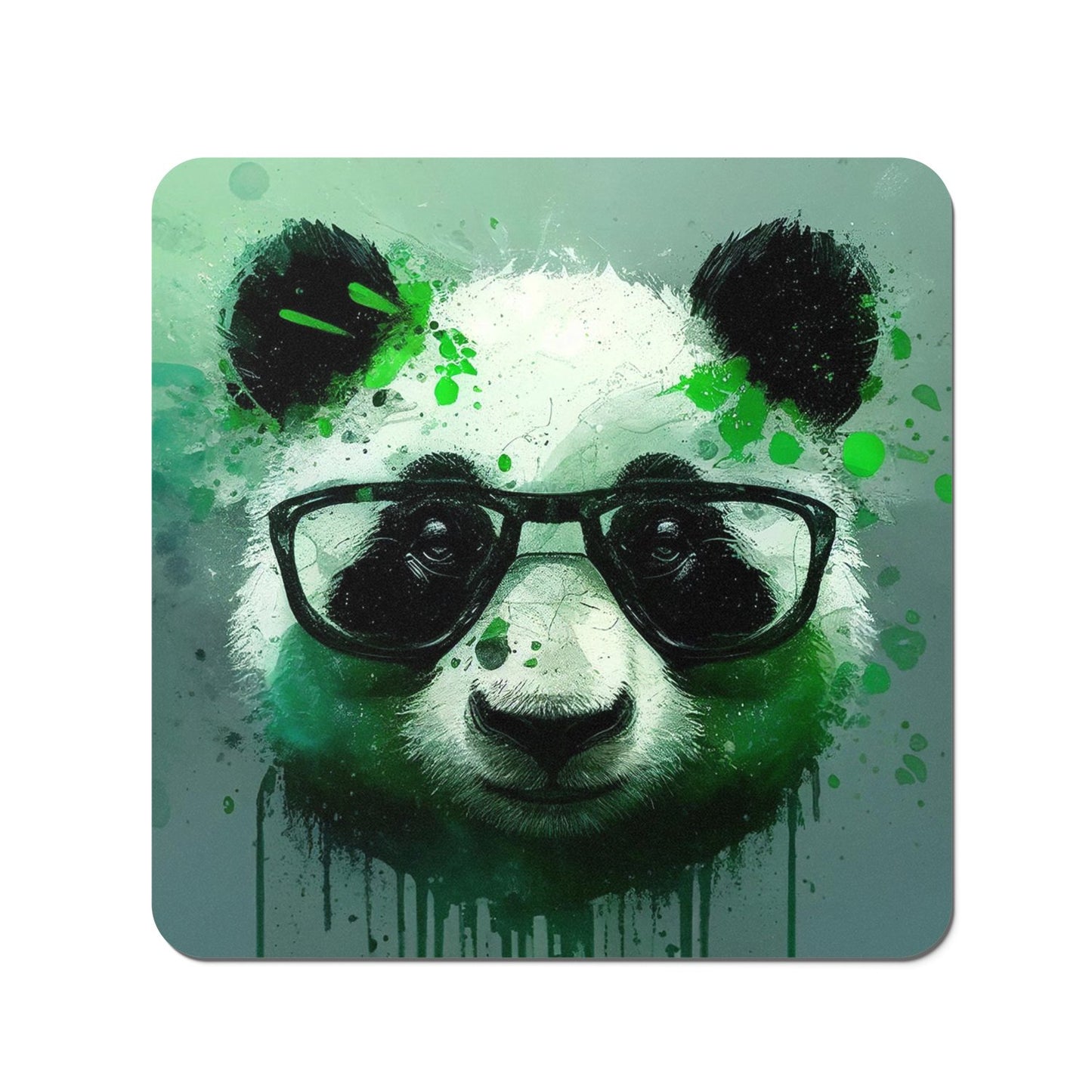 Panda With Glasses, Green Splashart Coasters