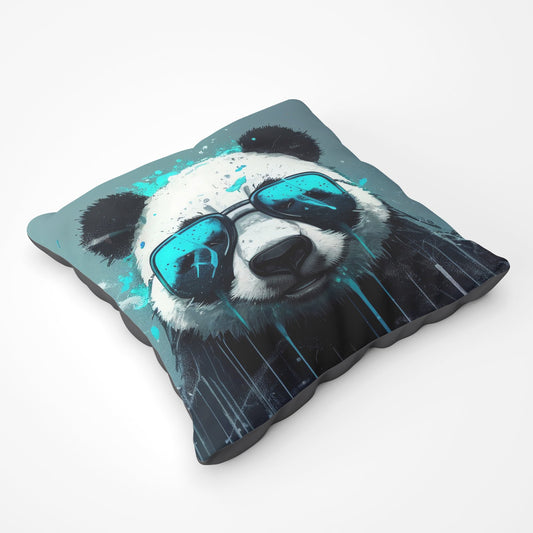 Panda With Blue Glasses Splashart Floor Cushion