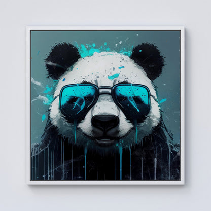 Panda With Blue Glasses Splashart Framed Canvas