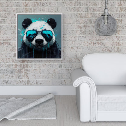 Panda With Blue Glasses Splashart Framed Canvas