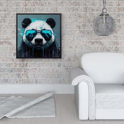 Panda With Blue Glasses Splashart Framed Canvas