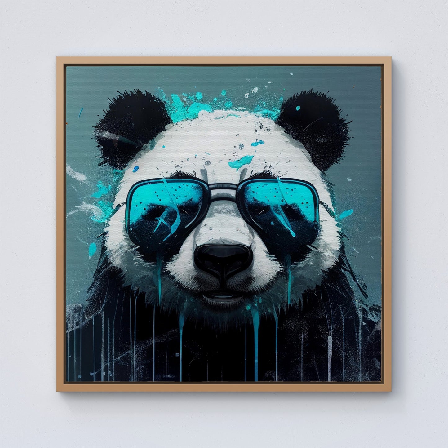 Panda With Blue Glasses Splashart Framed Canvas