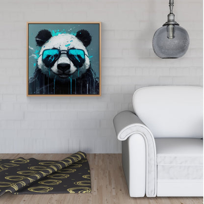 Panda With Blue Glasses Splashart Framed Canvas