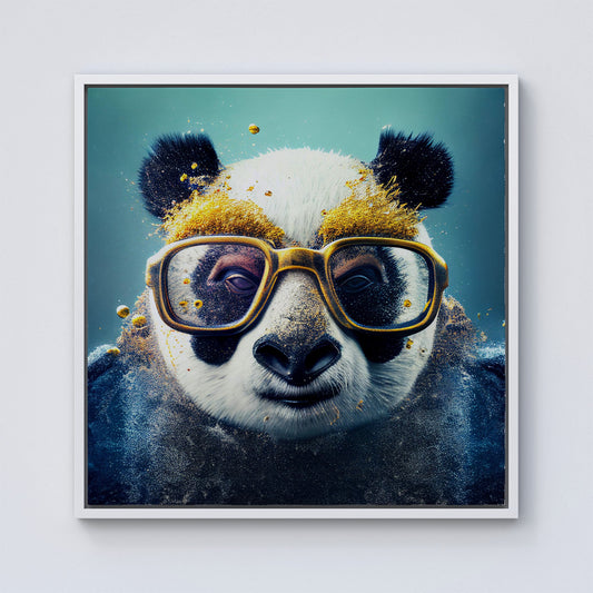 Panda With Golden Glasses Splashart Framed Canvas