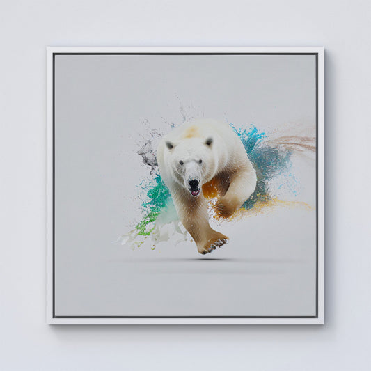 Charging Polar Bear Framed Canvas