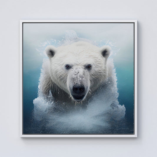 Polar Bear Splashart Framed Canvas