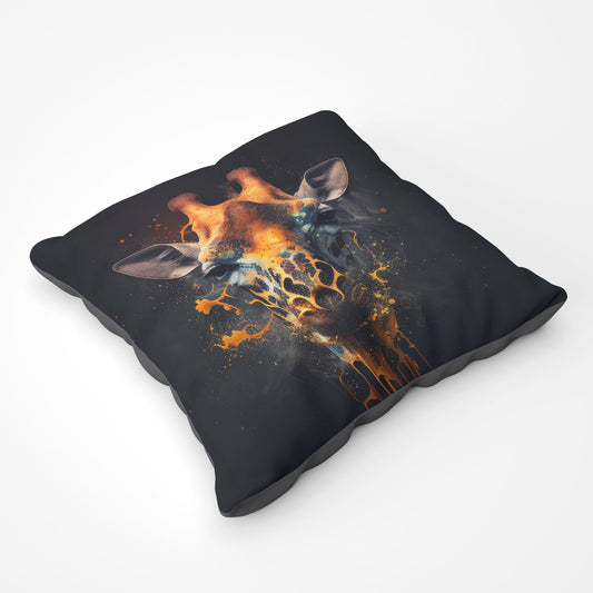 Golden Giraffe Face Splashart Floor Cushion