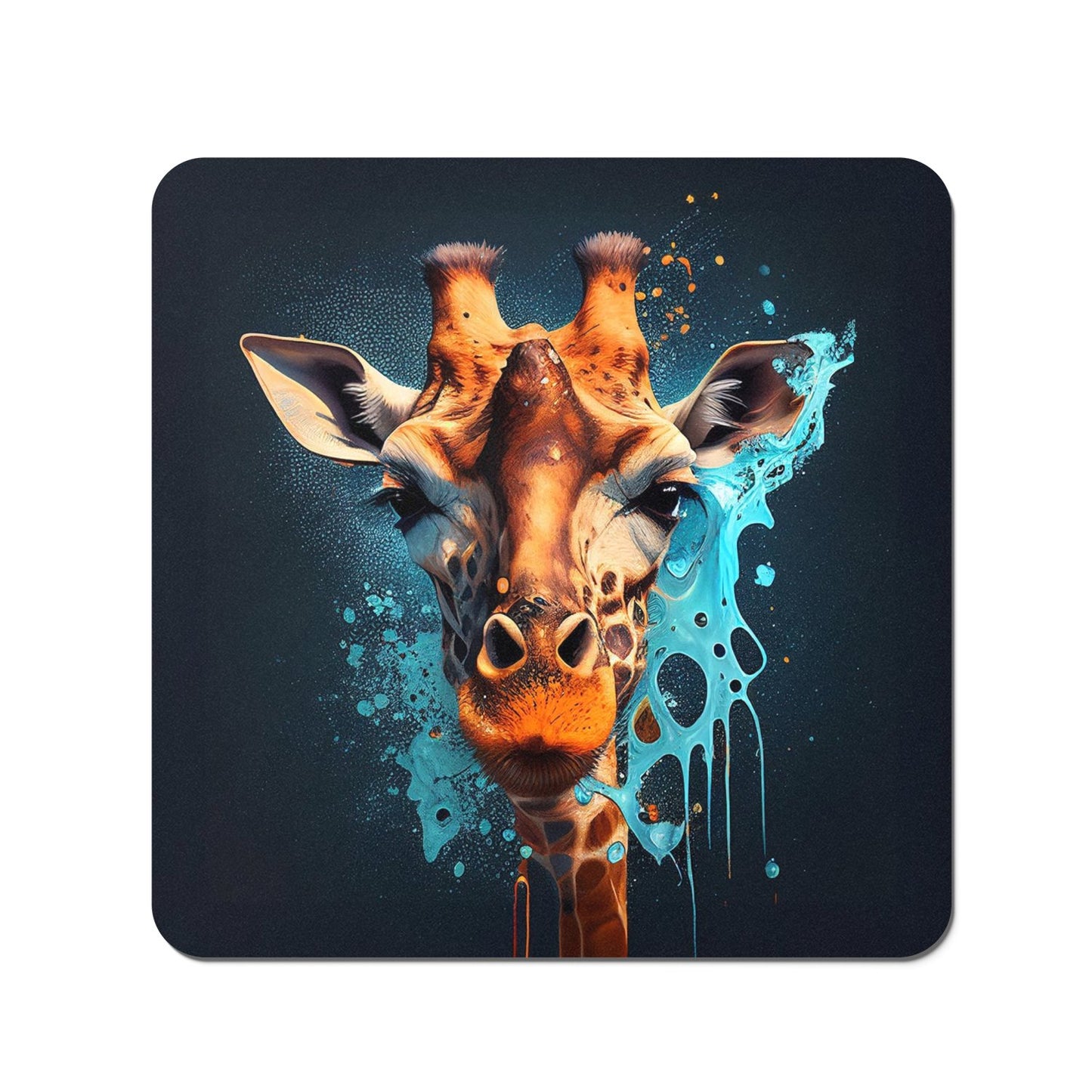 Blue Giraffe Face Splashart Coasters